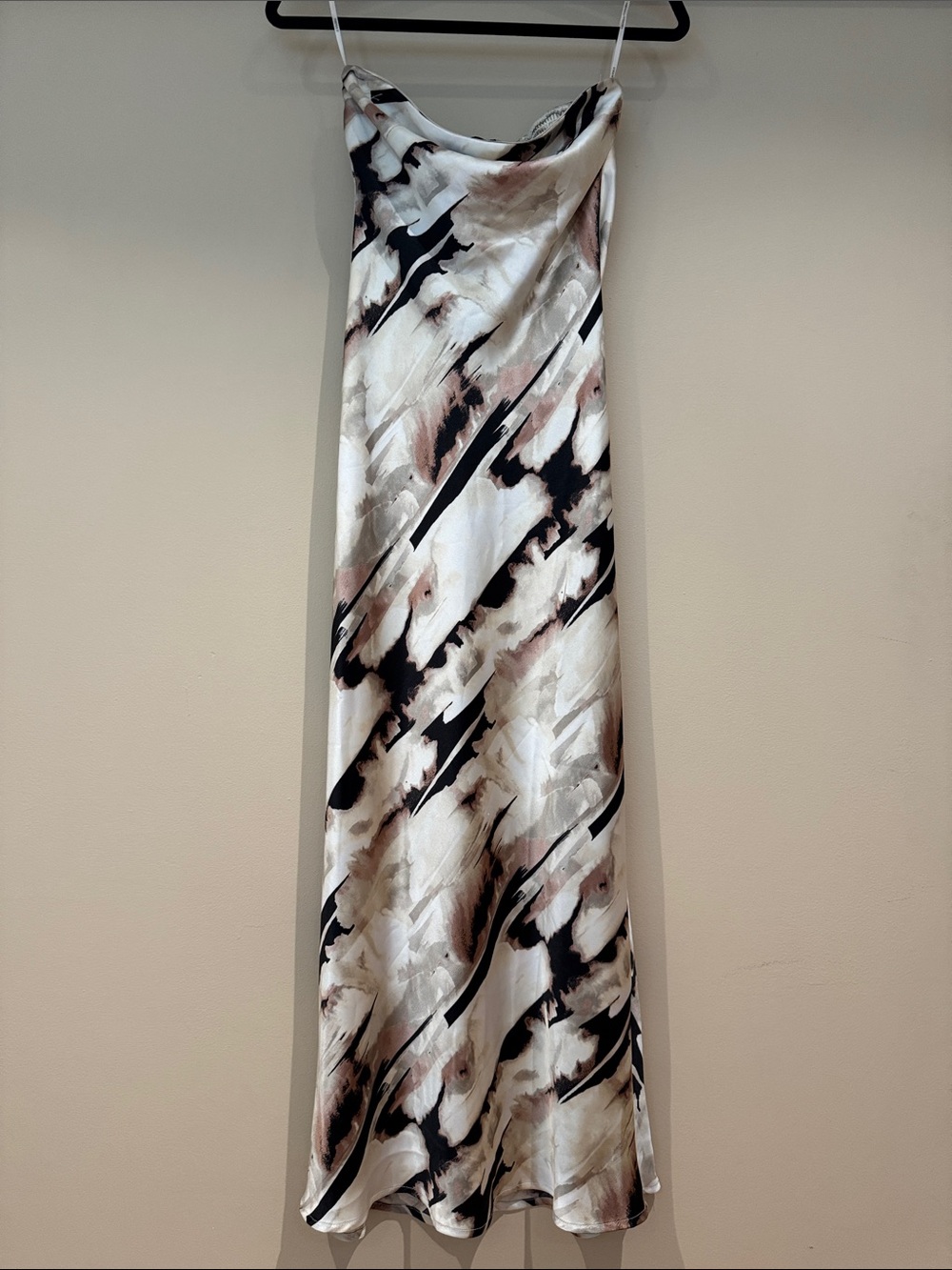 Forever 21 Cream, Black & Blush Abstract Satin Strapless Maxi Dress